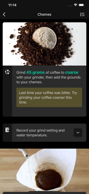 Singola origine - Screenshot del timer del caffè