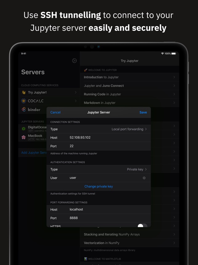 How to Connect an iPad to a Jupyter Notebook Server with SSH.