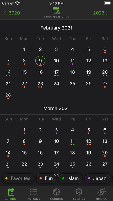 Cultures Calendar Screenshot