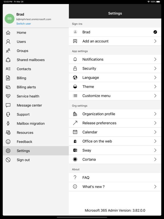 Microsoft 365 Admin iPad app afbeelding 8