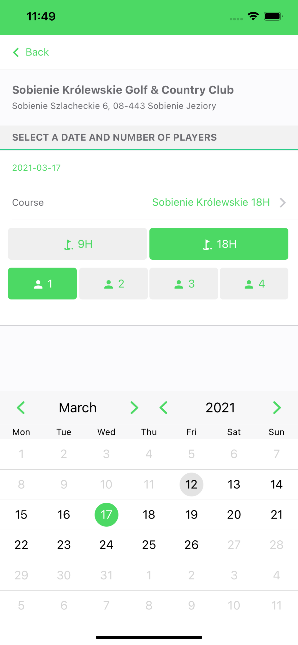 Golf Booking