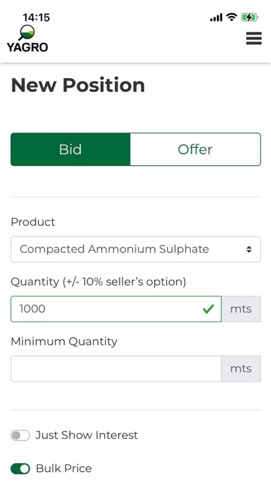YAGRO Trading Screenshot