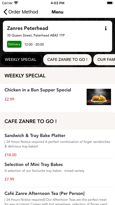 Zanres Takeaways Screenshot