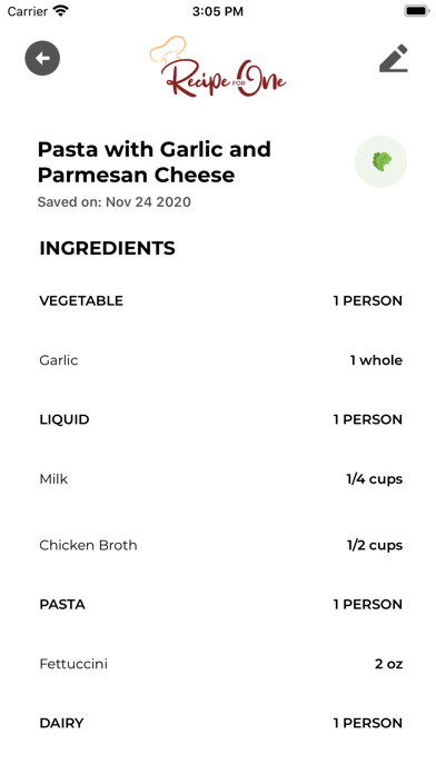 Recipe For One Screenshot