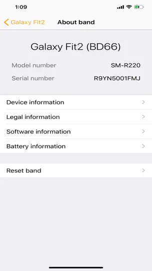 Captura de pantalla de Samsung Galaxy Fit (Gear Fit) en iPhone 10