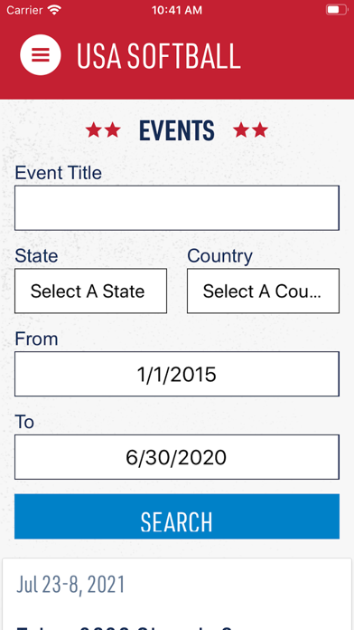 USA Softball Mobile App Screenshot