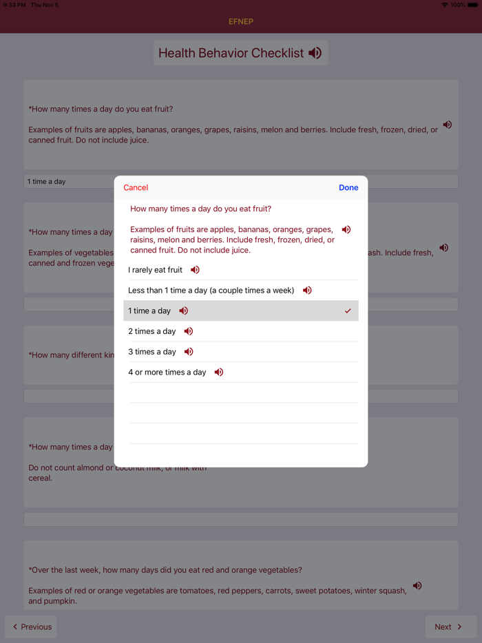 UMN EFNEP Nutrition Tracker