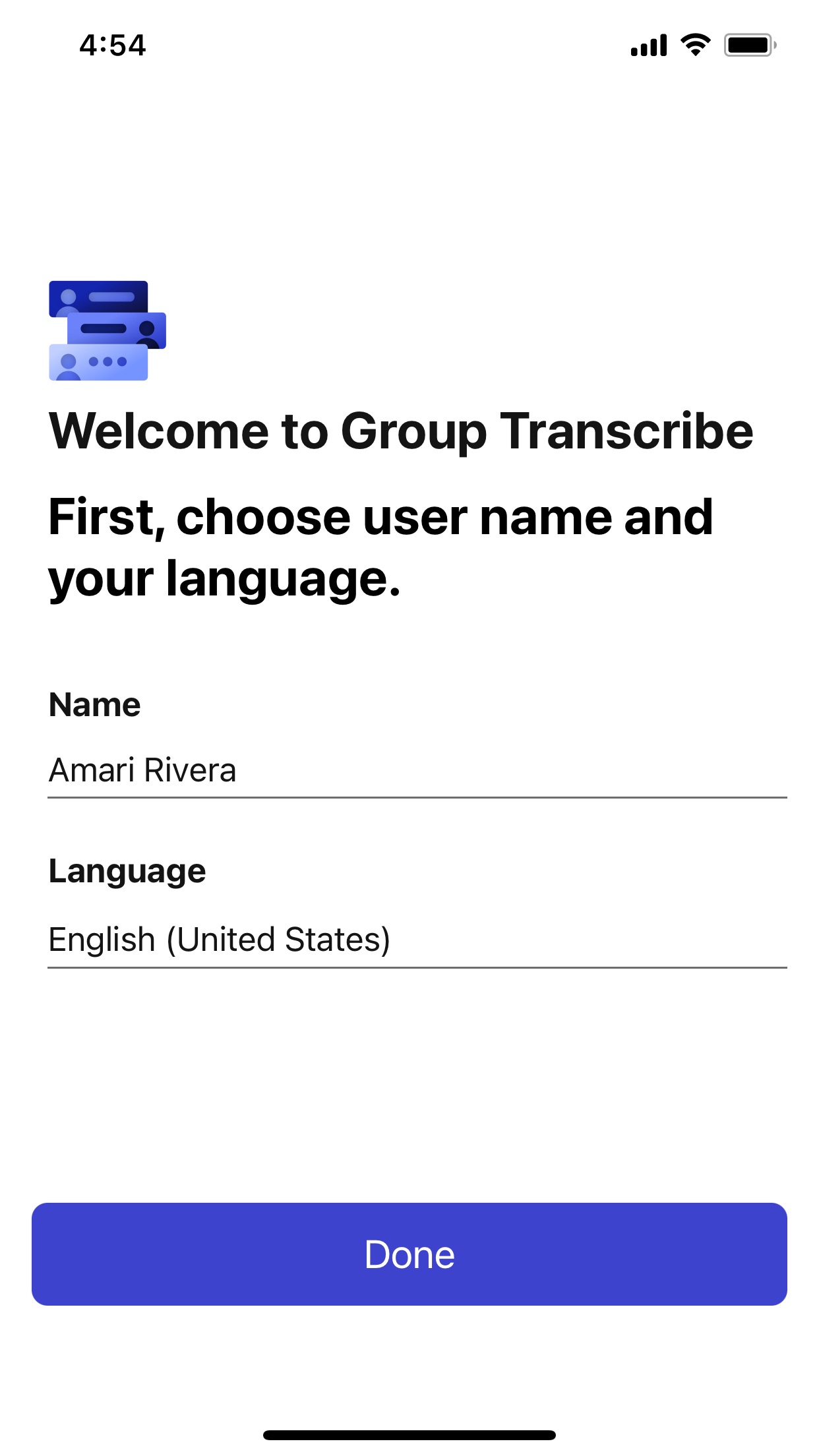 Screenshot do app Group Transcribe