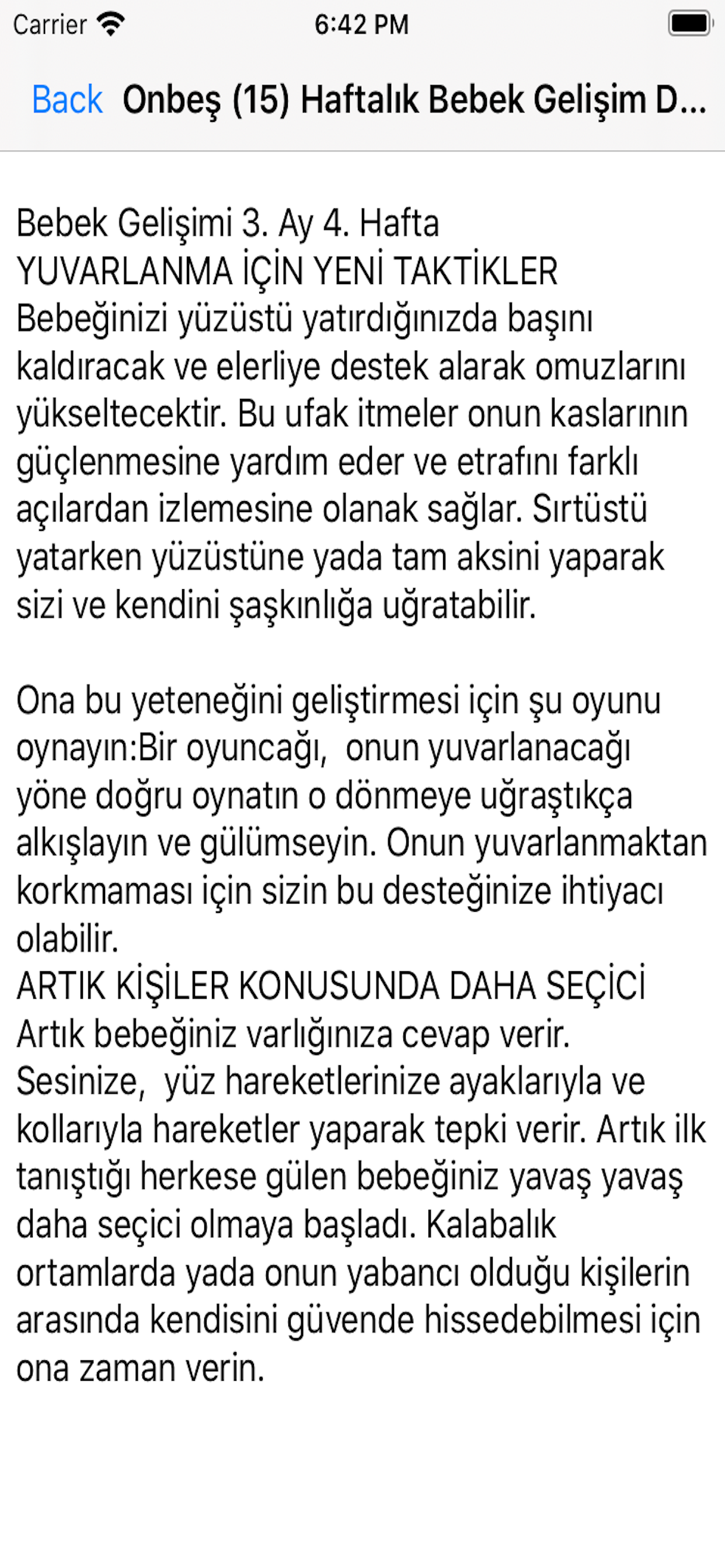 Bebek Gelişimi Hafta Hafta