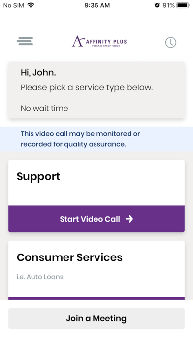Affinity Plus Video Banking Screenshot