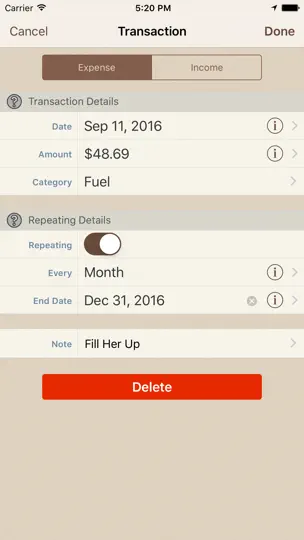 Captura de pantalla de Spending Tracker en iPhone 3