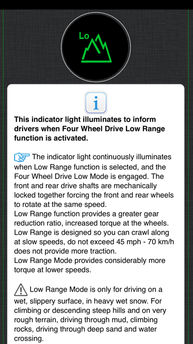Land Rover Warning Lights Info Screenshot