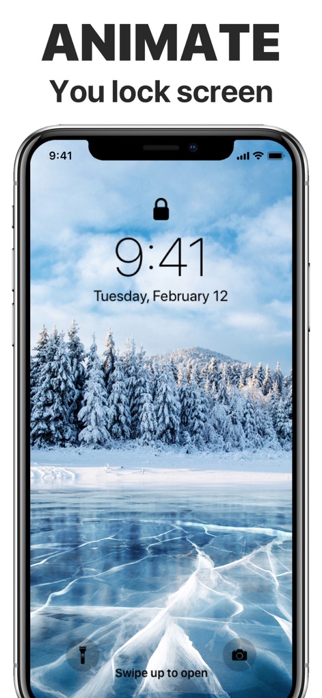 App Icons – Widget & Wallpaper - The app brings life to your lock screen with stunning animated winter landscapes, displaying intricate frozen lake patterns and snow-covered trees.