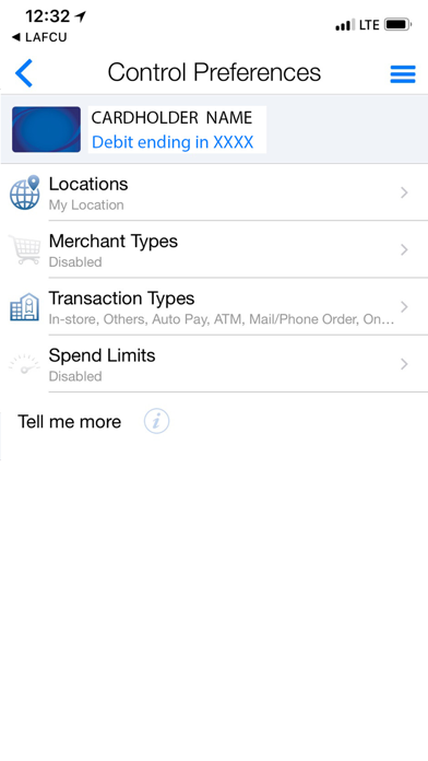 LAFCU CARDCONTROLS Screenshot