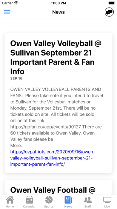 Owen Valley Athletics Indiana Screenshot