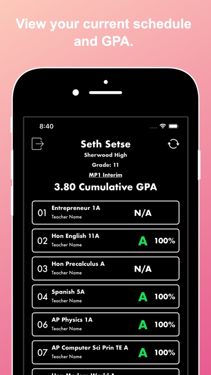 GradeView for Student Vue