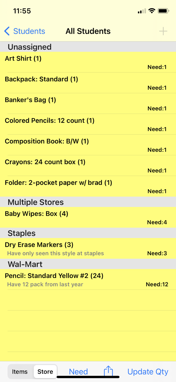 School Supply List