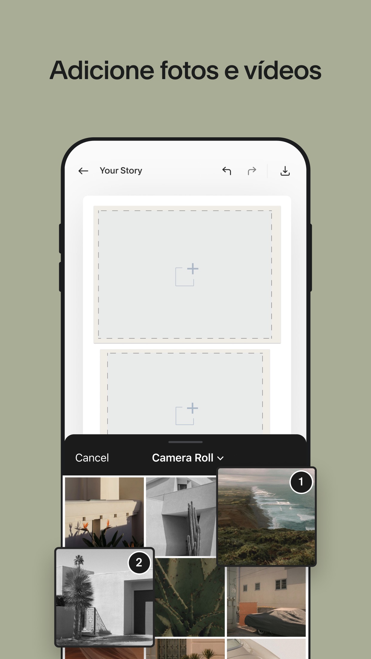 Screenshot do app Unfold — Editor de Histórias