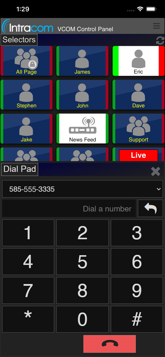 VCOM WebRTC Control Panel