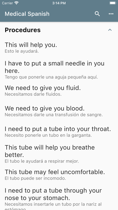 Spanish Medical Phrases Screenshot