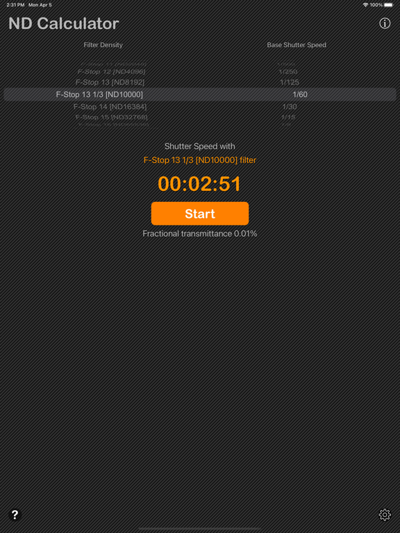 Neutral Density Calculator iPad app afbeelding 7