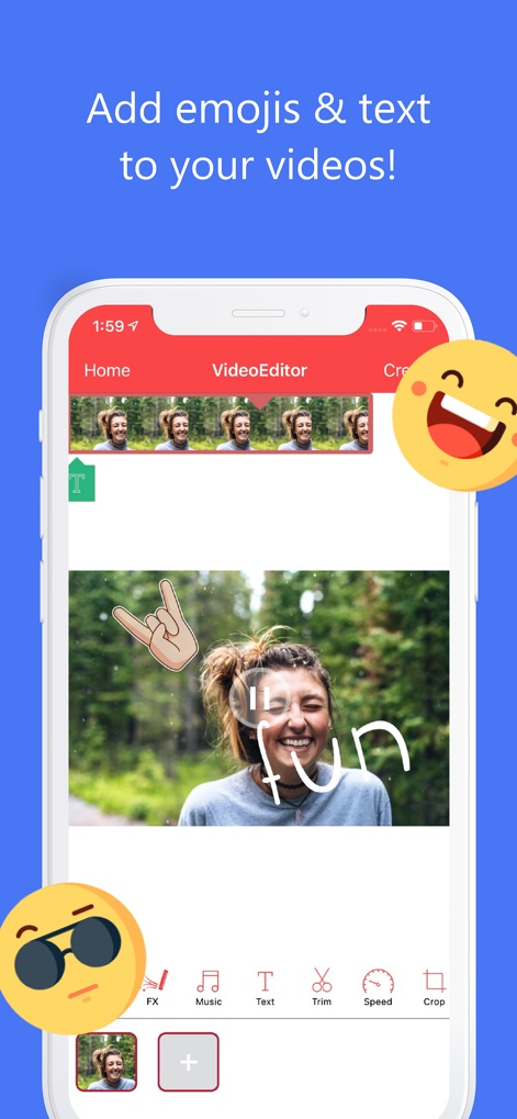 Slow Motion Video Editor SLOMO - Users can personalize videos effortlessly, incorporating dynamic text overlays with custom fonts and expressive emoji stickers to convey mood and messages.