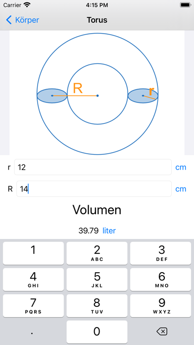 VolumenRechner Screenshot