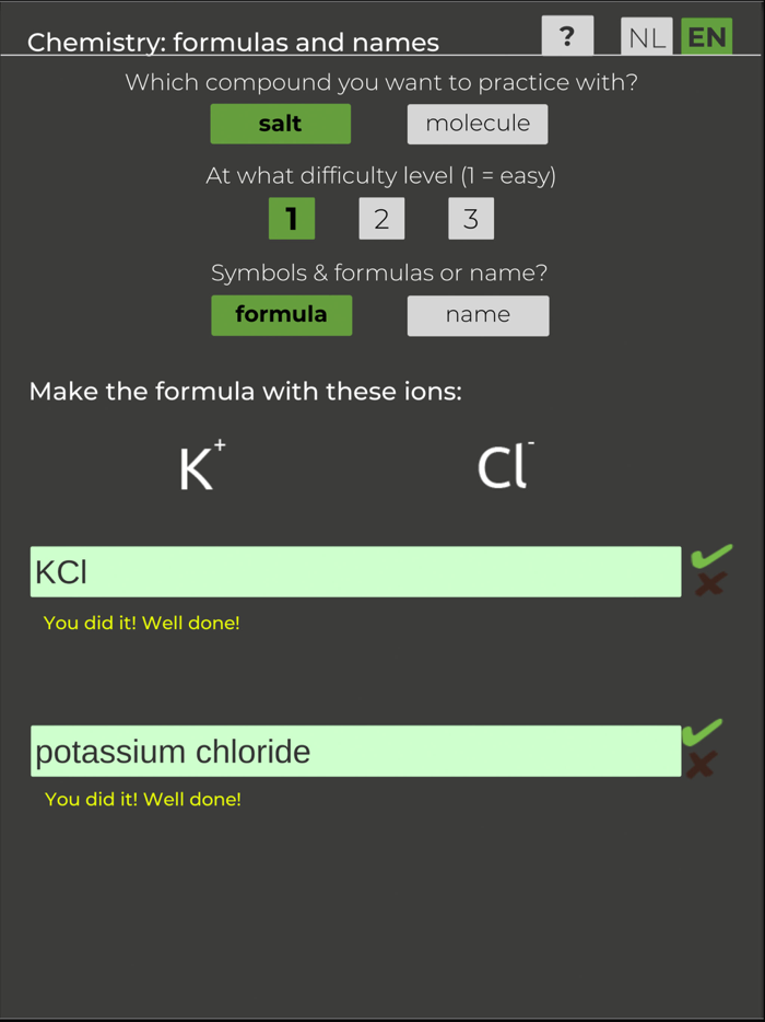 Chemistry formulas and names