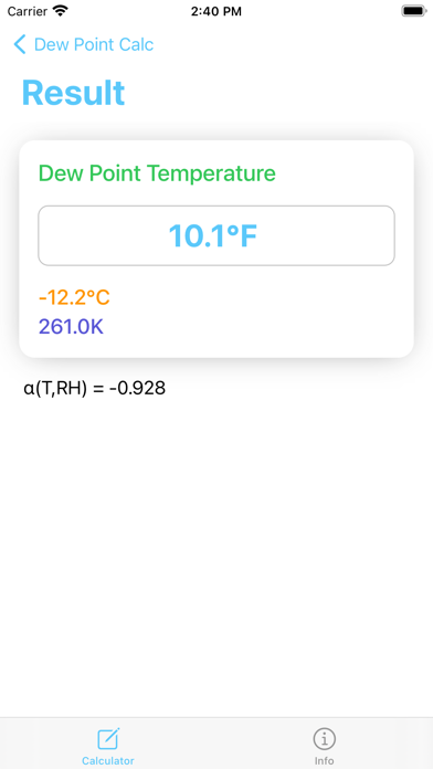 Dew Point Calculator - Calc Screenshot