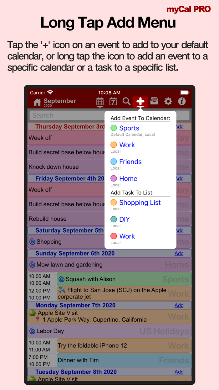 Events  Diary myCal PRO