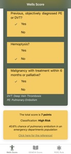 Pulmonary Embolism Score screenshot #2 for iPhone