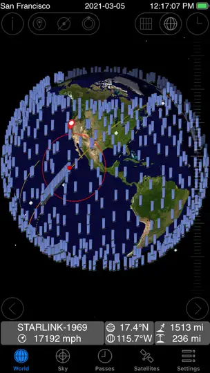 Capture d'écran de GoSatWatch Satellite Tracking sur iPhone 6
