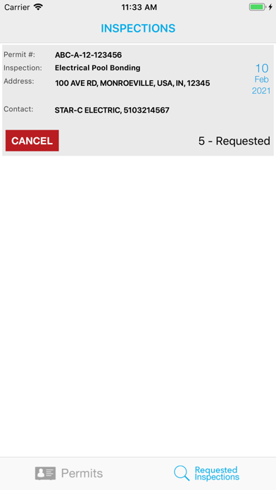 ACBD Inspection Request Screenshot
