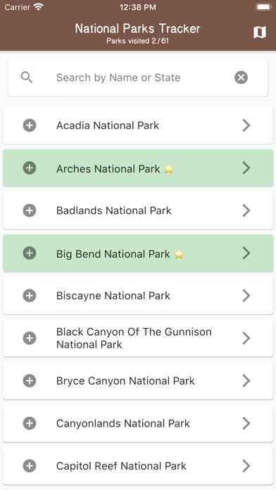 National Parks Tracker Screenshot