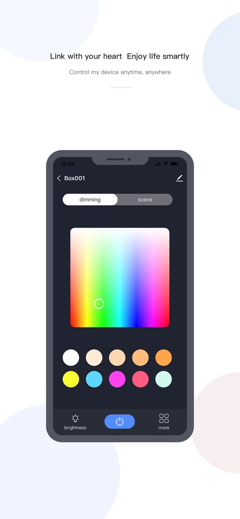 CozyLife Smart - Gli utenti possono personalizzare l'illuminazione con precisione, selezionando tonalità dalla ruota dei colori dinamica e regolando la “brightness” per creare l'atmosfera perfetta.