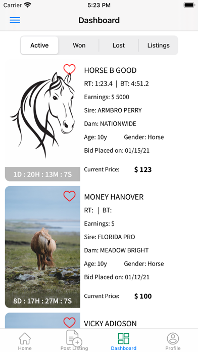 Harness Horse Auction Screenshot