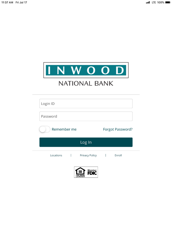 Inwood Bank Mobile Banking iPad screenshot 1 - Finance app