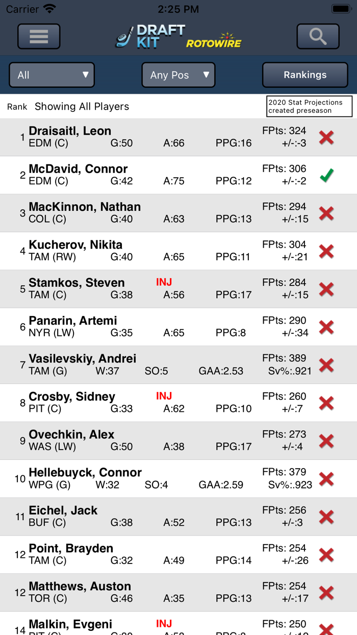 Fantasy Hockey Draft Kit 20