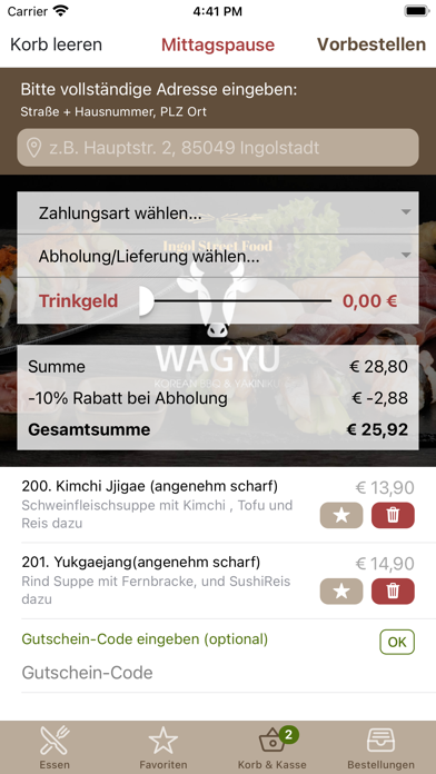 WAGYU Korean BBQ Lieferservice Screenshot