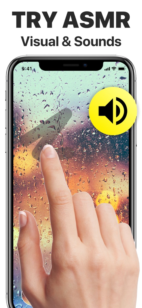 App Icons – Widget & Wallpaper - Experience the app's unique ASMR feature, combining interactive visual effects like rain on a window with a clear speaker icon indicating accompanying sounds.