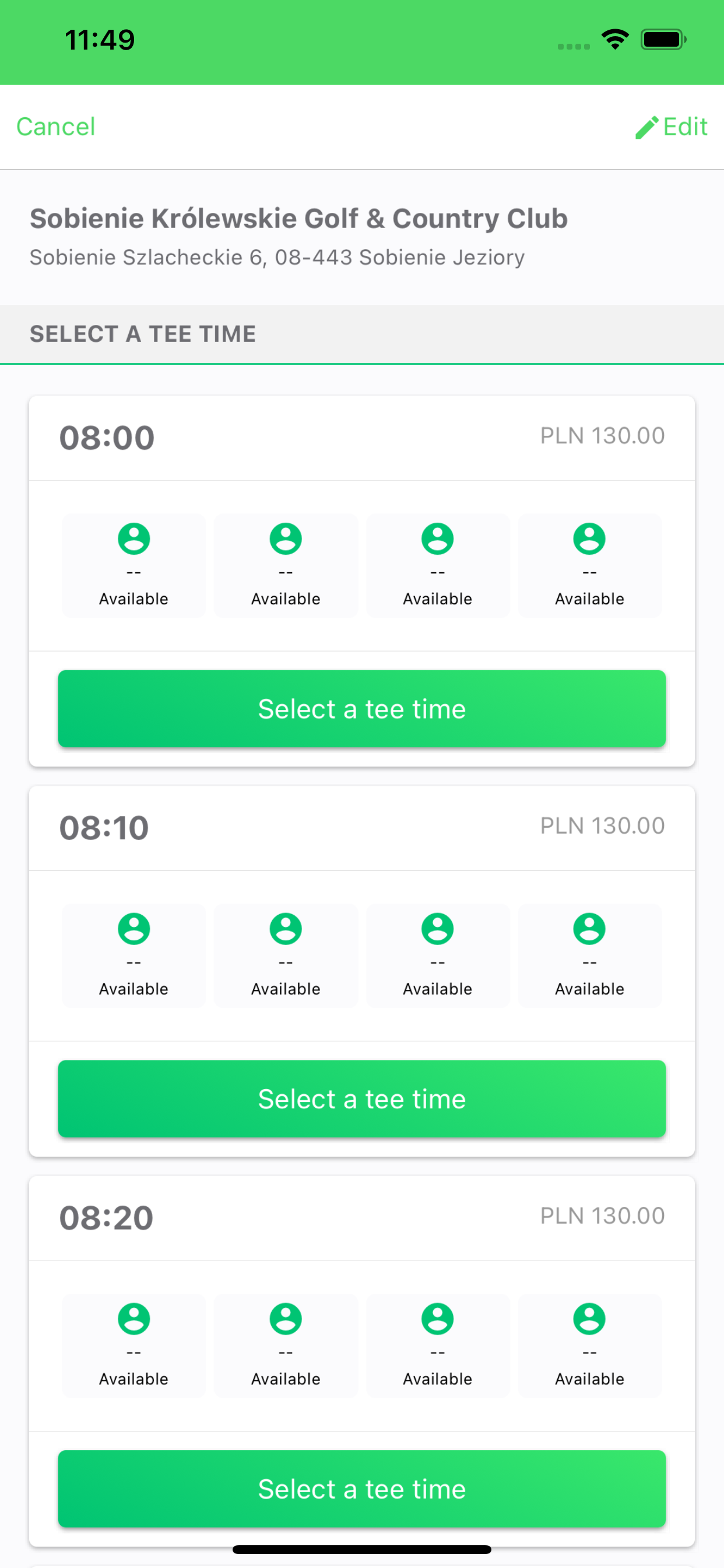 Golf Booking