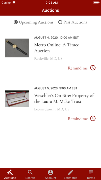 Weschler's Live Bidding Screenshot