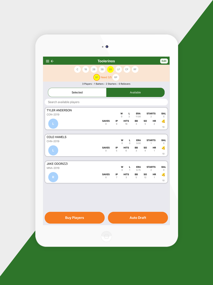 Baseball Draft 2 Teams