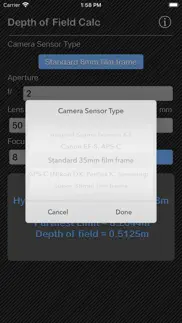 depth of field calculator iphone screenshot 2