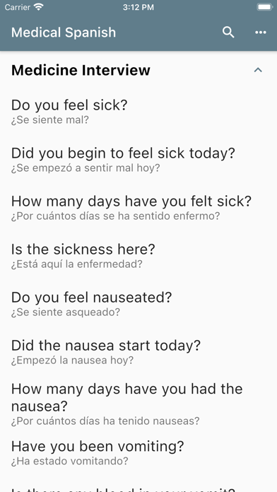 Spanish Medical Phrases Screenshot