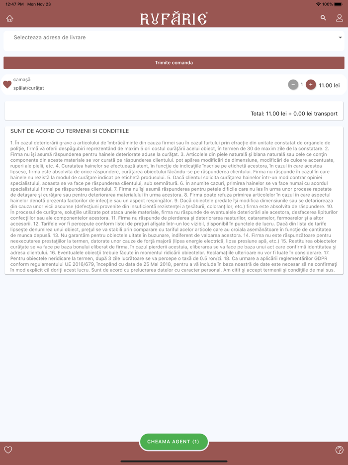 Rufărie - colectare and livrare