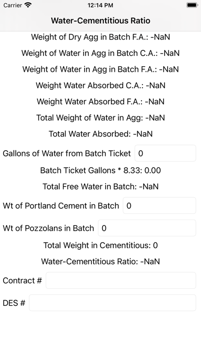 Water Cementitious Ratio Screenshot