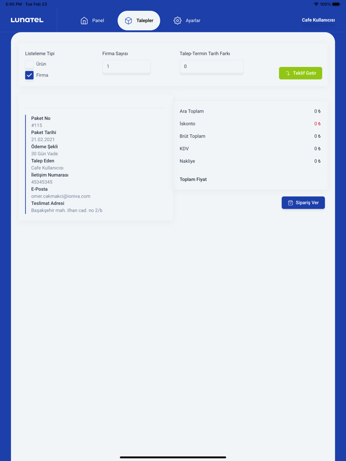 Lunatel - Tedarik Portalı