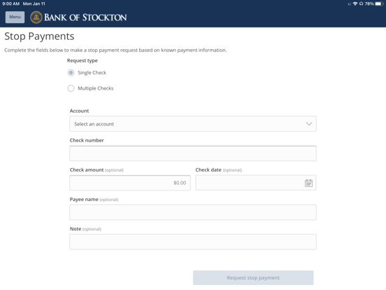 Bank of Stockton Mobile iPad screenshot 4 - Finance app