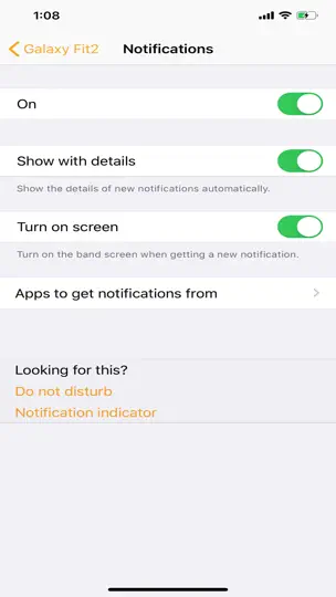 Captura de pantalla de Samsung Galaxy Fit (Gear Fit) en iPhone 8